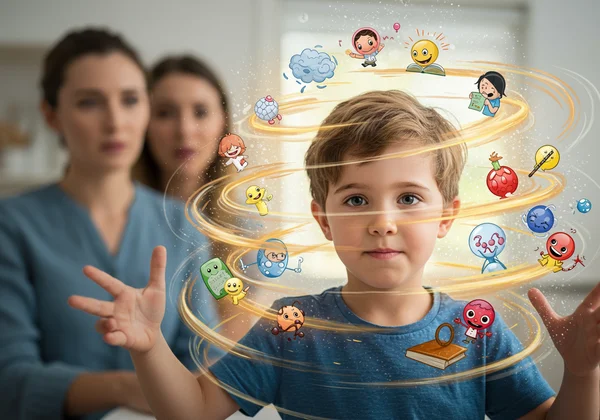 Child showing ADHD symptoms, parent observing