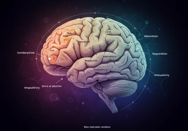 Teen brain with abstract representation of ADHD challenges