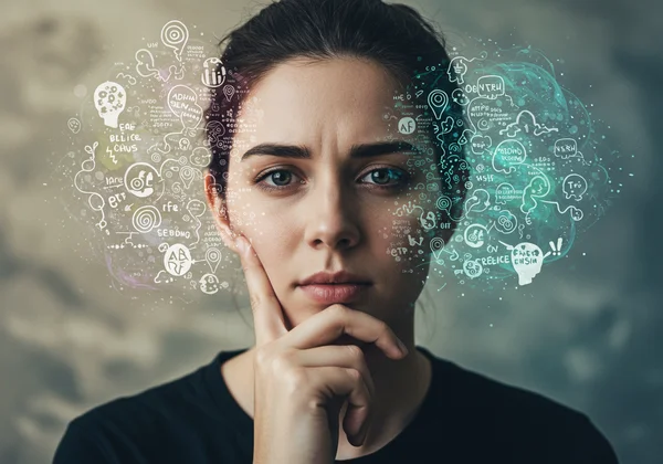 A person contemplating ADHD and Autism symptoms.