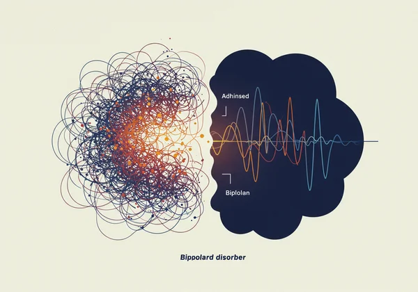 Overlapping thought bubbles showing ADHD and Bipolar symptoms
