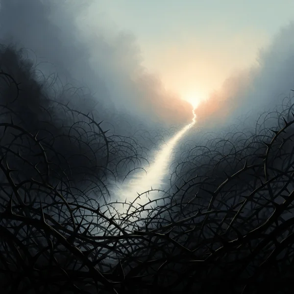 Un camino brillante desde la niebla hacia la claridad, simbolizando apoyo.
