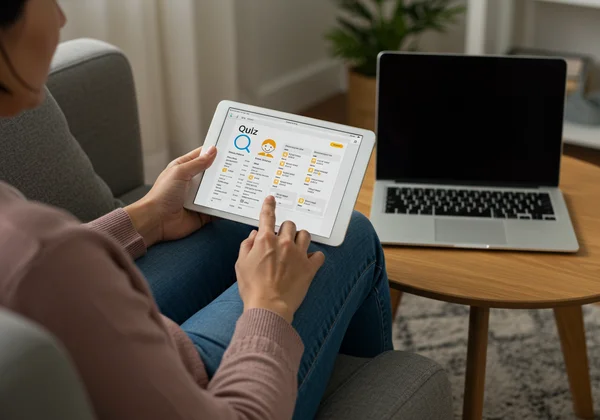 Parent taking an online ADHD quiz on a tablet