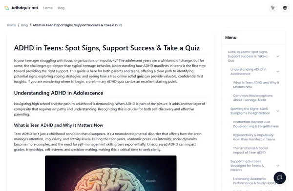 청소년 ADHD: 징후 파악, 성공 지원 및 퀴즈 풀기
