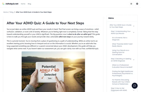ADHD 퀴즈 후: 다음 단계 가이드